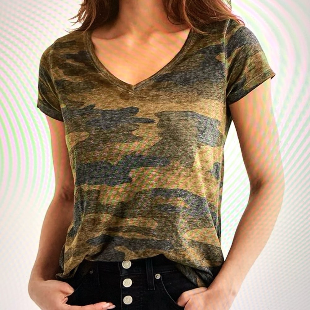 Lucky Brand V-neck Camo Burnout Tee Shirt